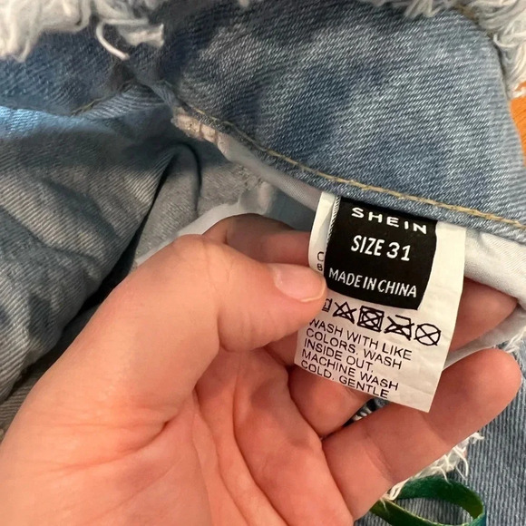 SHEIN Denim Shorts | Cut Off Distressed Rainbow Lace Up Pride | Size 31 - Picture 5 of 6